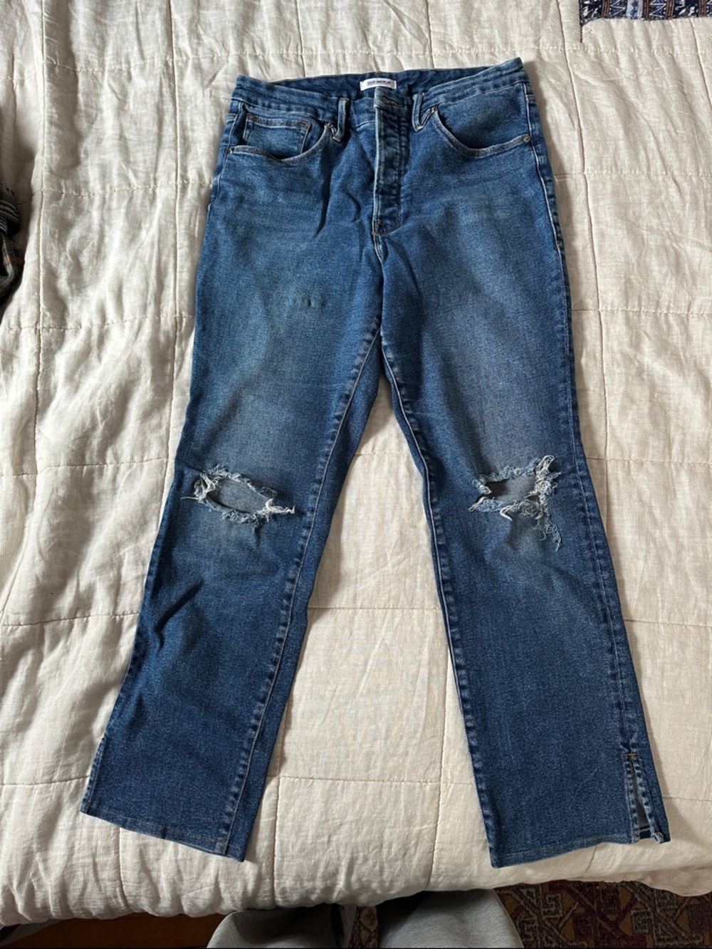 Good American Medium Blue Distressed Boyfriend Jeans - Picture 9 of 12